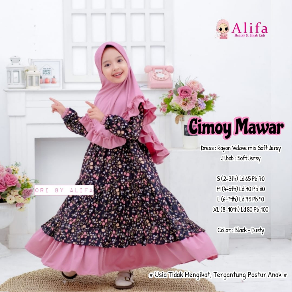 Cimoy Mawar Kids Gamis Anak Muslim Rayon Viscouse Original Produk By Alifa