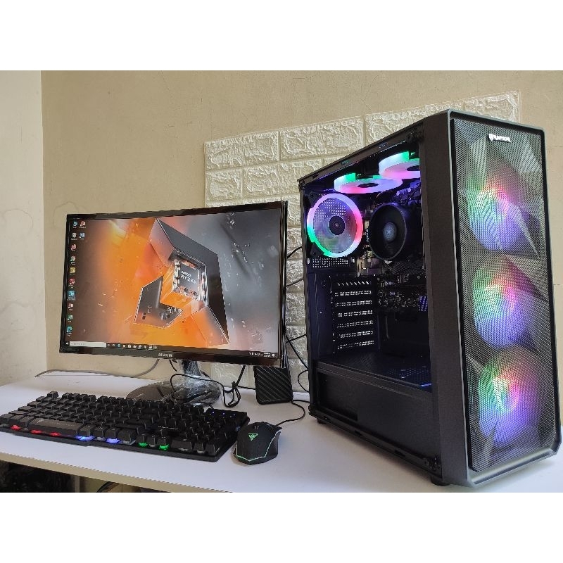 PC Gaming Fulset AMD Ryzen 5 5600G Ram 16GB SSD 256GB Monitor Samsung Curved 24 Inch Keyboard Mouse RGB