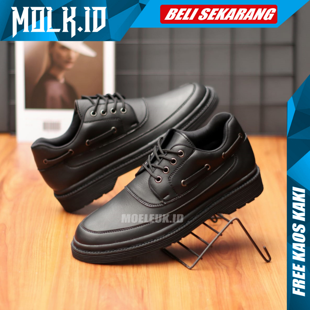 MOLK Sepatu Docmart Pria Low Boots Original Pantofel Hitam Casual