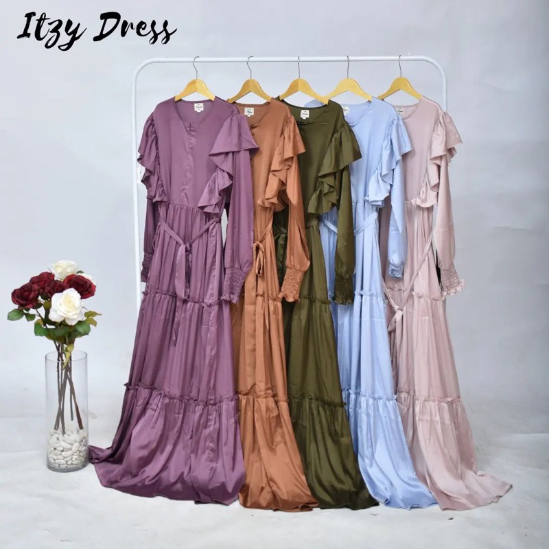ITZY DRESS BY MADINA.GRIYAHIJAB / GAMIS DRESS PREMIUM SATIN ARMANY