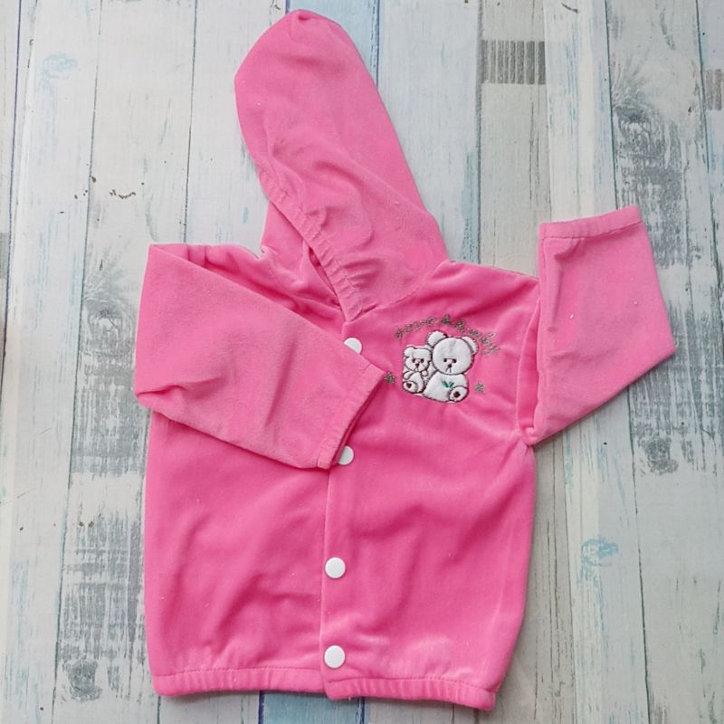 Jaket Bayi Bulu Halus Cewek Cowok Model Kancing 3-12 Bulan