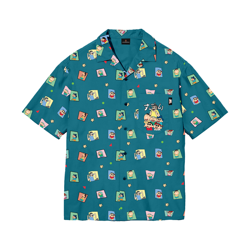 Jackersfield x Tahilalats x Shinchan Tanoshi Camp Shirt Teal