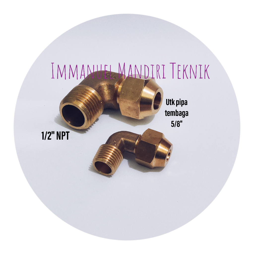 Male connector elbow NPT 1/2 x 5/8 / Nepel pipa tembaga ac elbow - set