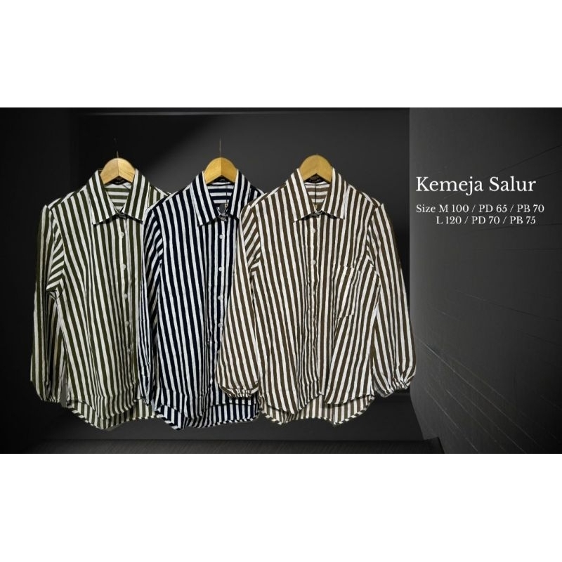KEMEJA MOTIF SALUR BAHAN CRINKLE ( BRAND : JHISIE )