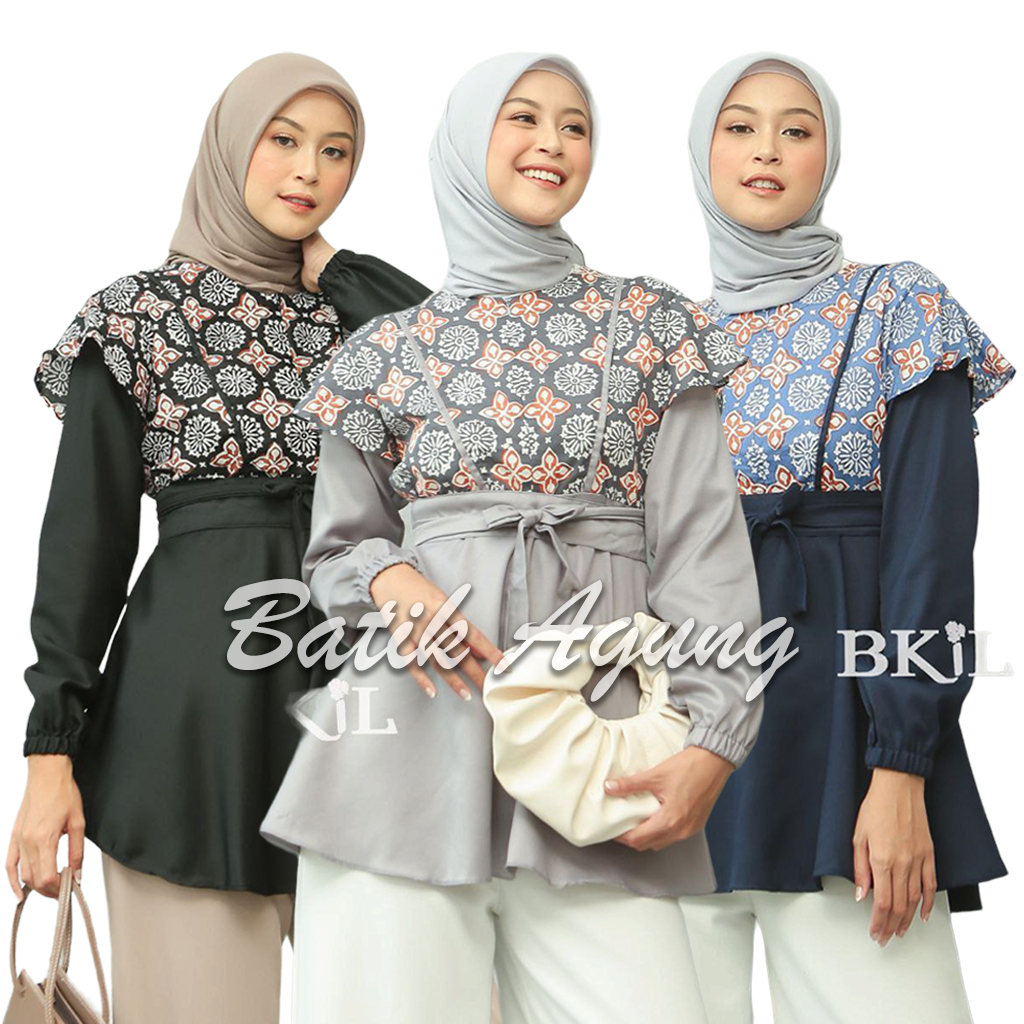 Atasan Baju Batik Blouse Muslim Wanita Modern Cantik / Seragam Batik Kombinasi Wanita Dewasa Remaja