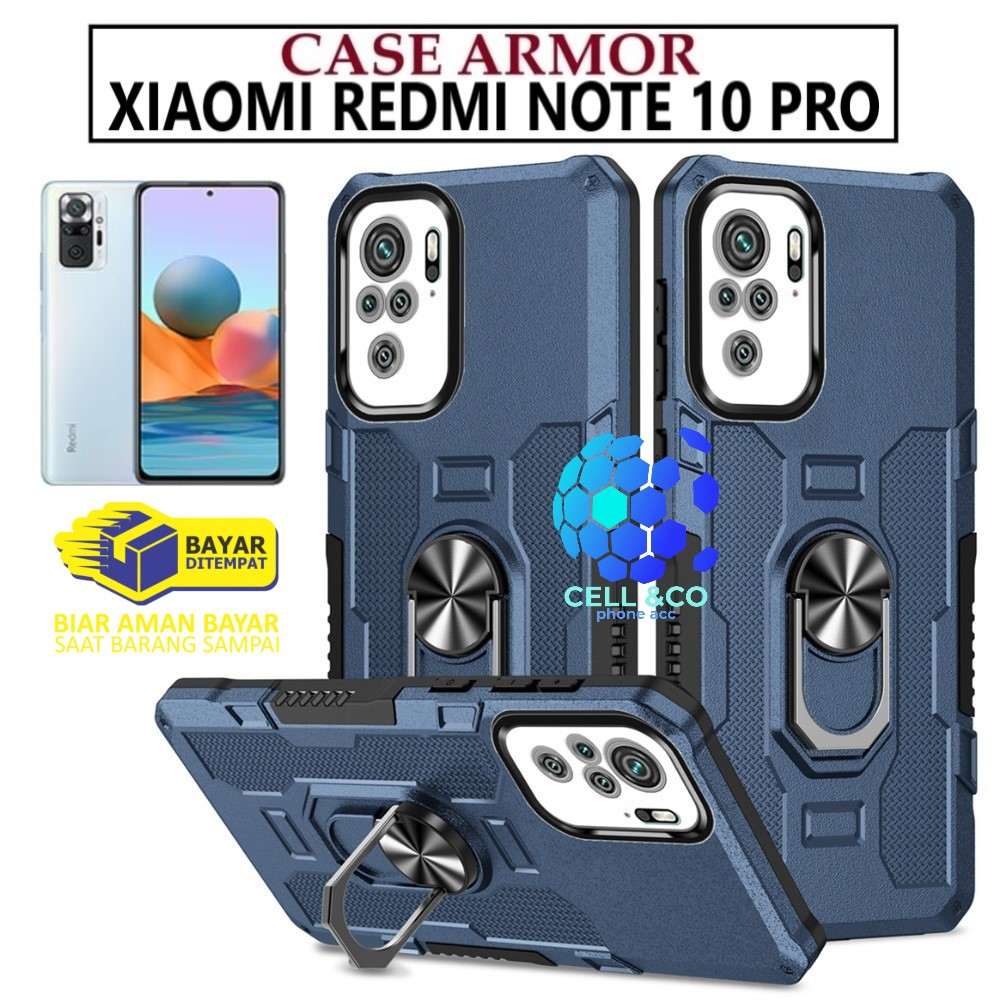 Case Armor XIAOMI REDMI NOTE 10 PRO Iring Cincin Magnetic Kesing Hp Protect kamera Premium Hard Case Standing Robot Pelindung Kamera