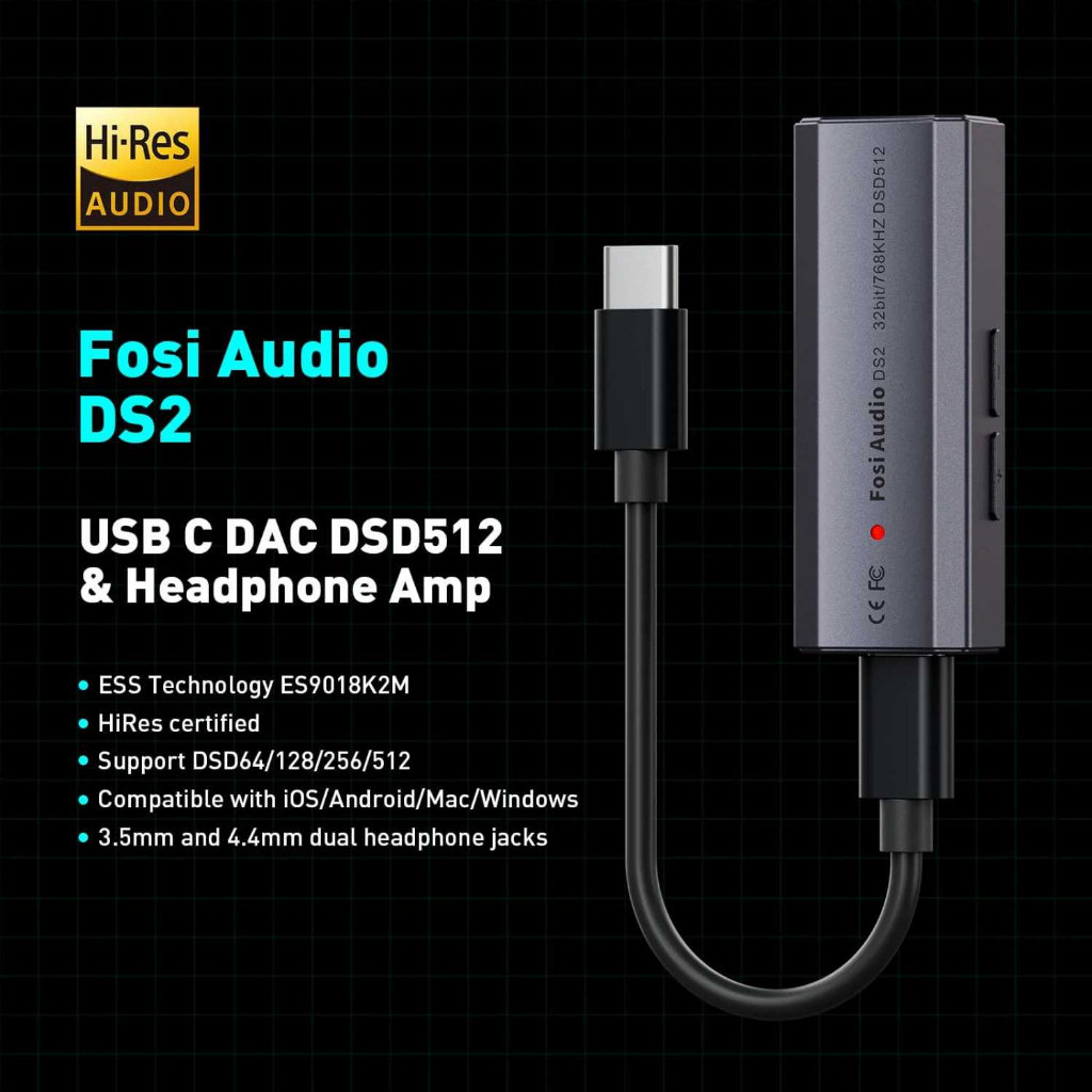 Fosi Audio Mini USB DAC Amplifier Headphone Output Splitter 3.5mm/4mm - DS2