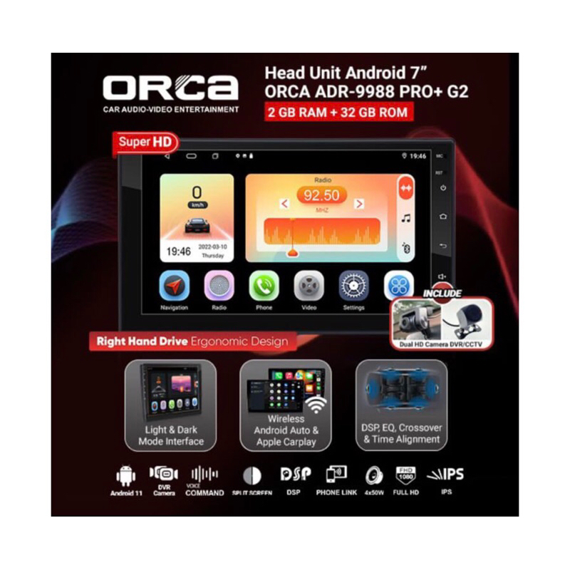 Android Orca ADR9988 pro+G2 Dsp DVR