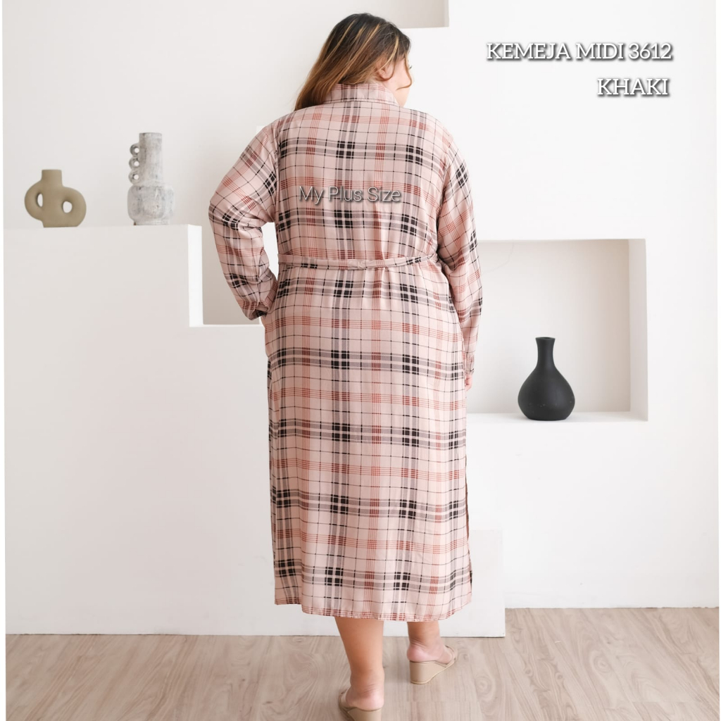 Kemeja Midi Long Tunik Kotak Jumbo 3612, Ld 135 &amp; 150 cm