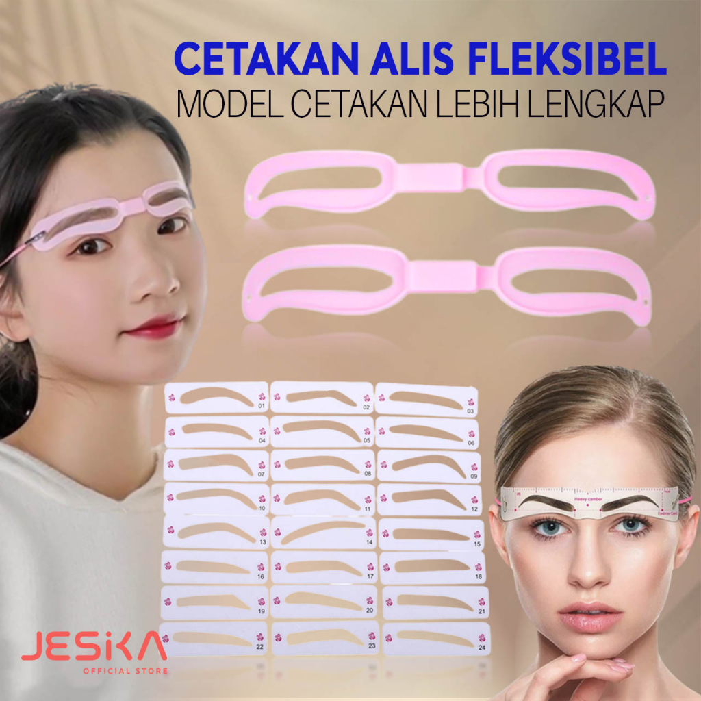 Cetakan alis mata wanita cewek praktis instan anti ribet plastik waterproof anti air simetris yang bertali tali karet elastis gandeng tempel satu paket sepasang untuk pemula