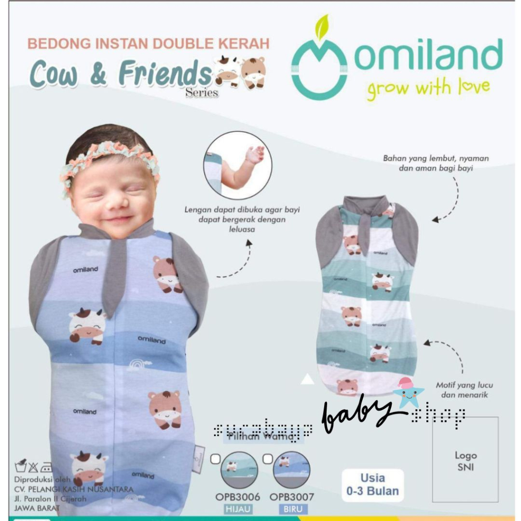 Omiland Bedong Bayi Instant Double Kerah Series Cow &amp; Friend Series OPB30067