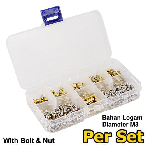 180PCS Set Baut Mur Stand Off Spacer M3 Aksesoris Dudukan PCB Kit Bahan Kuningan Slicer Screw Nut Plus Box