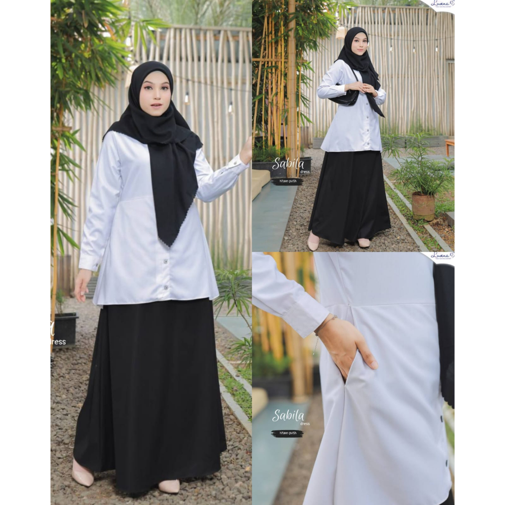 Seragam hitam putih guru sekolah PNS/gamis katun toyobo hitam putih tebal flowly nyaman di pakai/baj