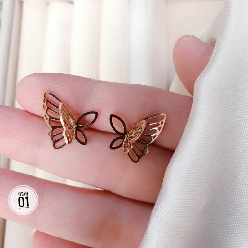 Anting Tusuk Dewasa Butterfly Titanium Fashion Cantik Dan Simple N09062301