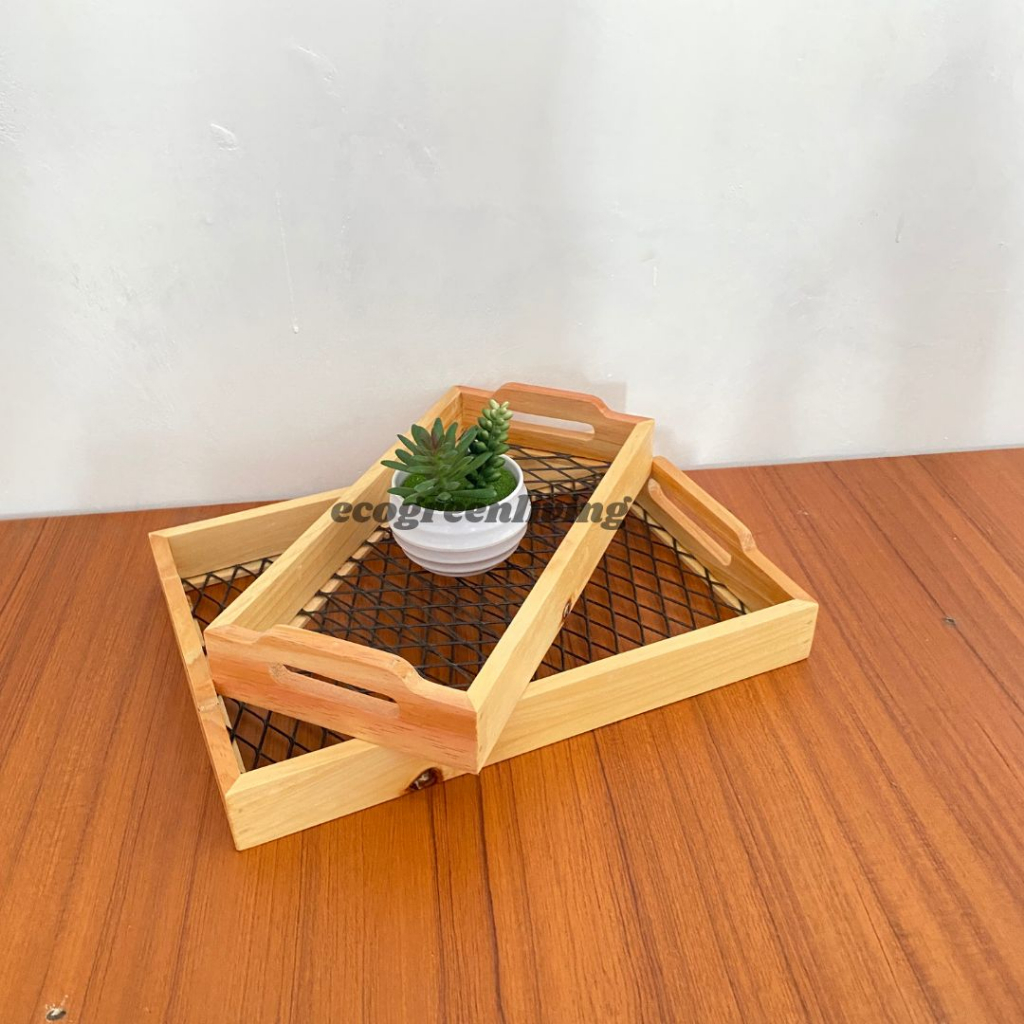 wooden serving tray kayu/baki kayu alas jaring serbaguna/natural nampan saji kayu