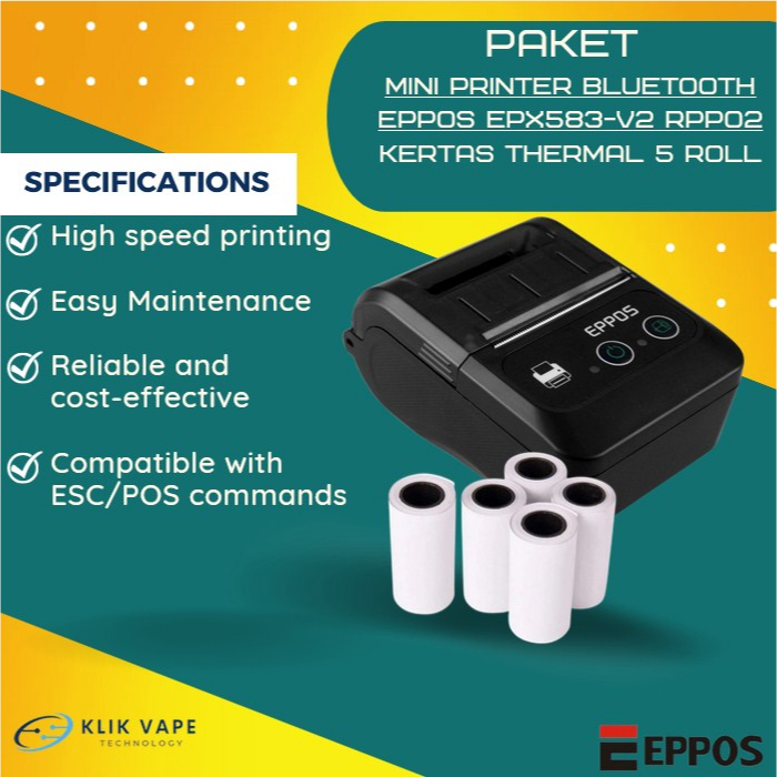 TERMURAH PAKET PRINTER BLUETOOTH EPX583 + KERTAS THERMAL 5PCS