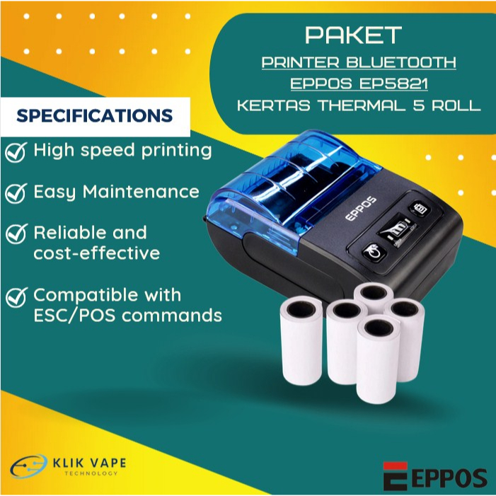 TERMURAH PAKET PRINTER BLUETOOTH EP5821 + KERTAS THERMAL 5PCS