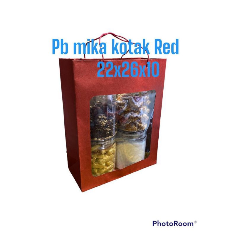 

Paperbag mika kotak merah 22x10x26cm paper bag red tas kertas jendela warna