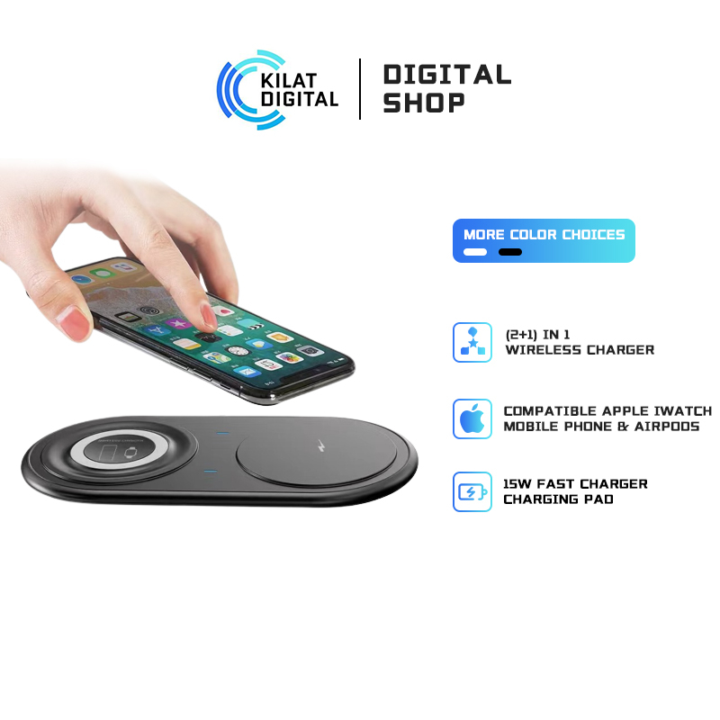 BUDI (2+1) IN 1 WIRELESS CHARGER CHARGING PAD FOR MOBILE DEVICES 15W TOTAL