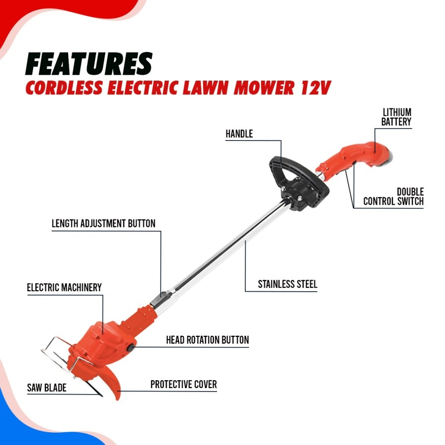 DEKWE DK512 Mesin Potong Rumput Baterai Grass Trimmer Cordless 12v