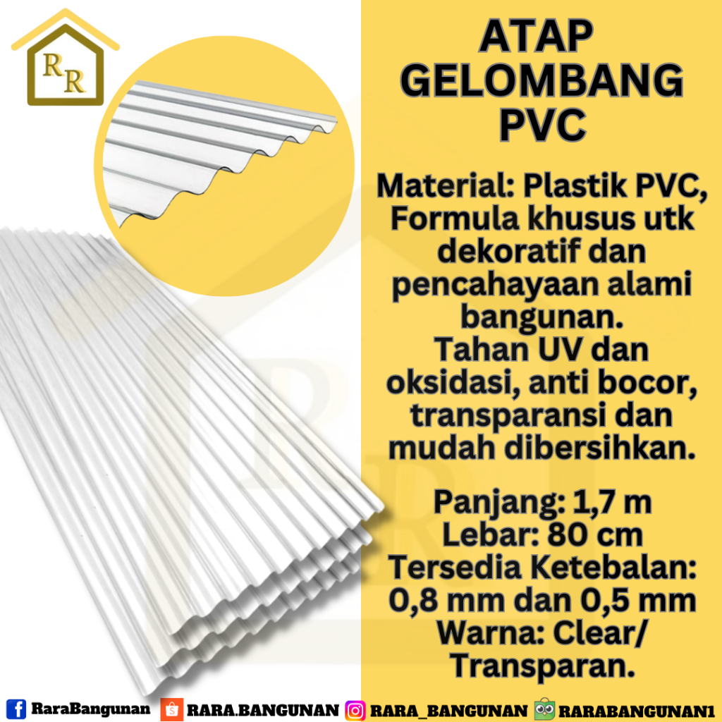 ATAP GELOMBANG TRANSPARAN/ ATAP PLASTIK BENING/CLEAR