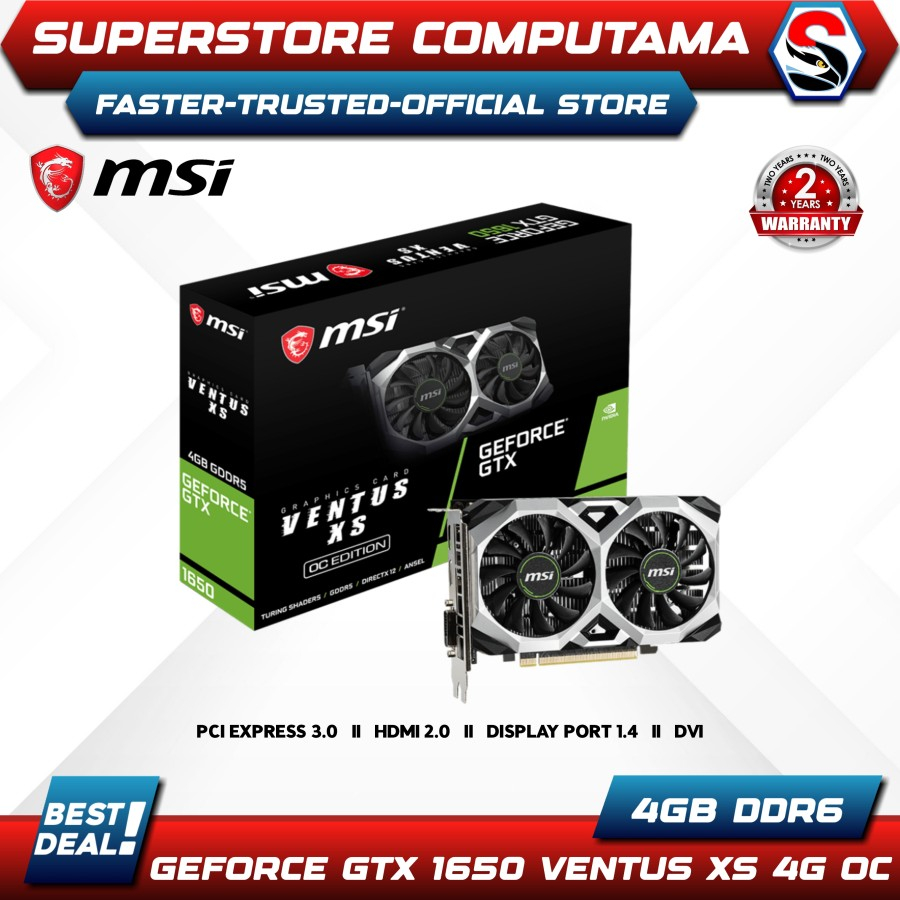 VGA MSI GeForce GTX 1650 VENTUS XS OC 4GB DDR6- MSI GTX1650 4GB