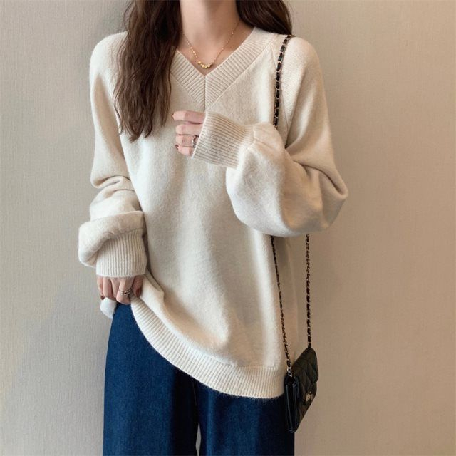 Sweater Oversize Wanita Polos Lengan Panjang Korean Casual Top