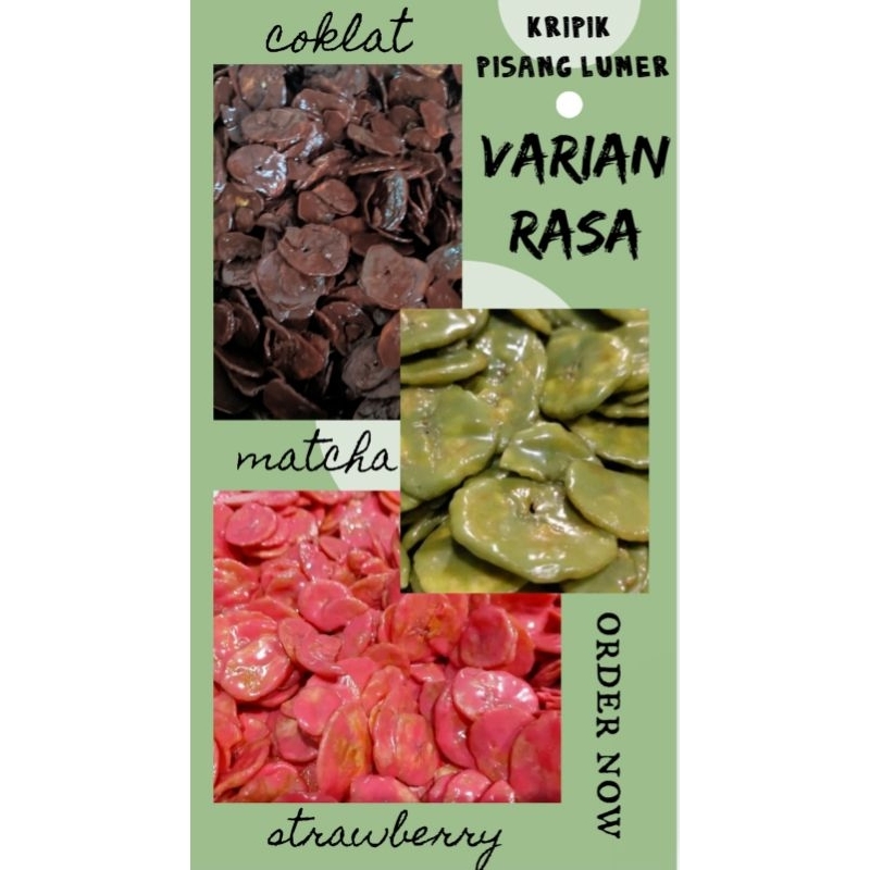 

KRIPIK PISANG LUMER ALL VARIAN coklat, strawberry, matcha, tiramisu