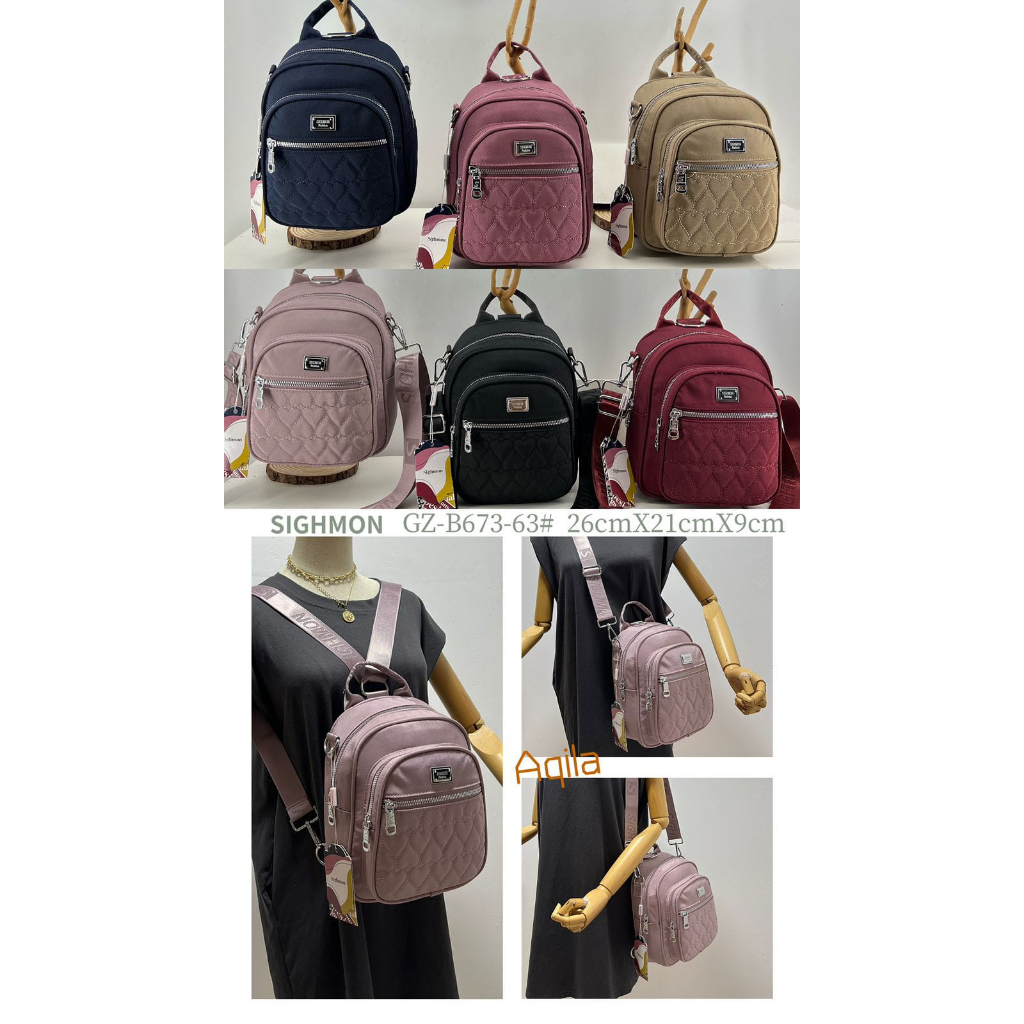 (PINK_IMP) New Import Tas Ransel Sighmon Fashion Wanita . Full Emboss