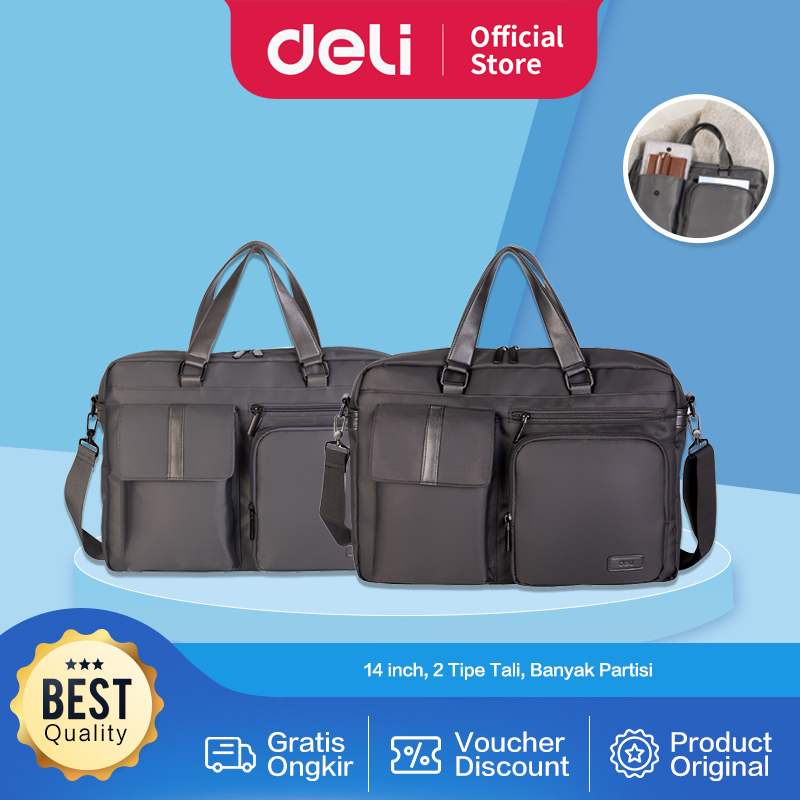 Deli Tas Laptop / Tas Kerja Kantor Selempang / Office Briefcase 14 inch Anti Cipratan Air BG106