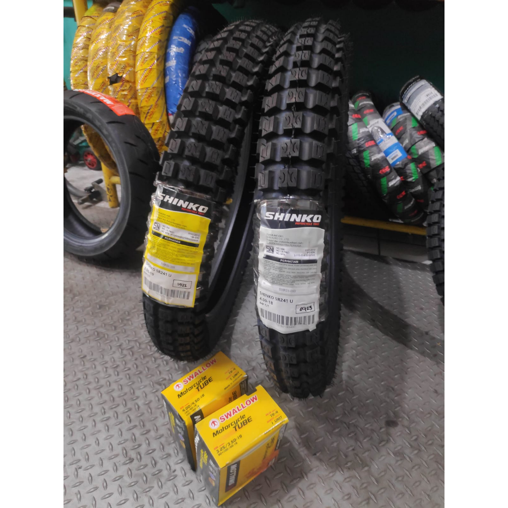 Paketan ban shinko SR241 3.50-19 dan 4.00/18 Trial/vintage dan ban dalem 2 pcs