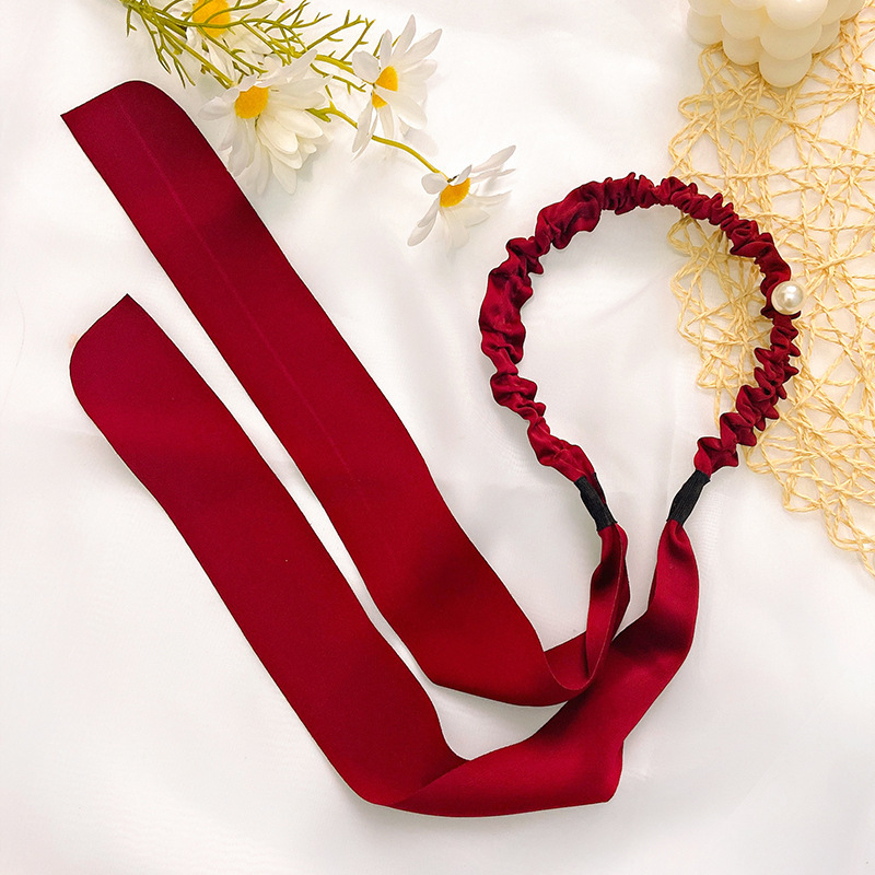 Bando Tali Korea Gaya Rambut Panjang Fashion Pita Mutiara Besar Kepang Bandana Headband