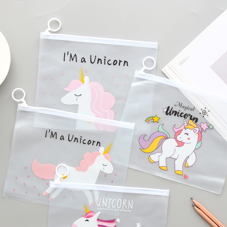 DOMMO - D6079 Tempat Pensil Transparan Unicorn &amp; Pink Panther S523 / Map File Unicorn / Zipper Bag / Zipper Bag Motif / Zipper Bag Import