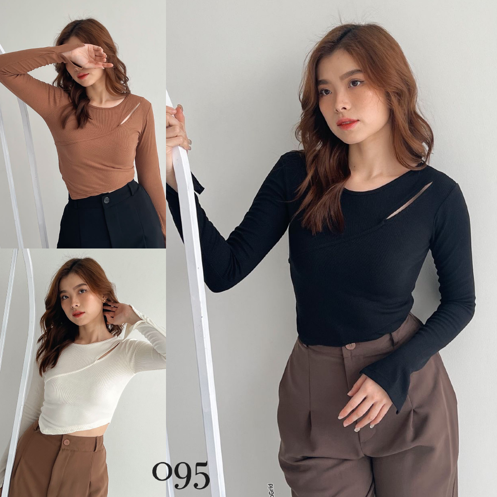 Alice Knit Top Rib Fitted Long Slevee - Atasan Wanita Korean Style - Naeyon 095 NKD