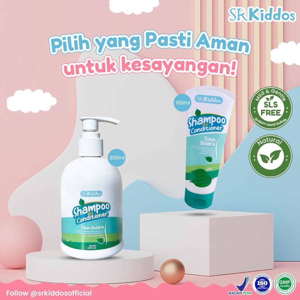 SR12 Kiddos Shampoo dan Kondisioner Daun Bidara / Shampo Bayi Tidak Pedih Dimata / Menghaluskan dan Mempercepat Pertumbuhan Rambut