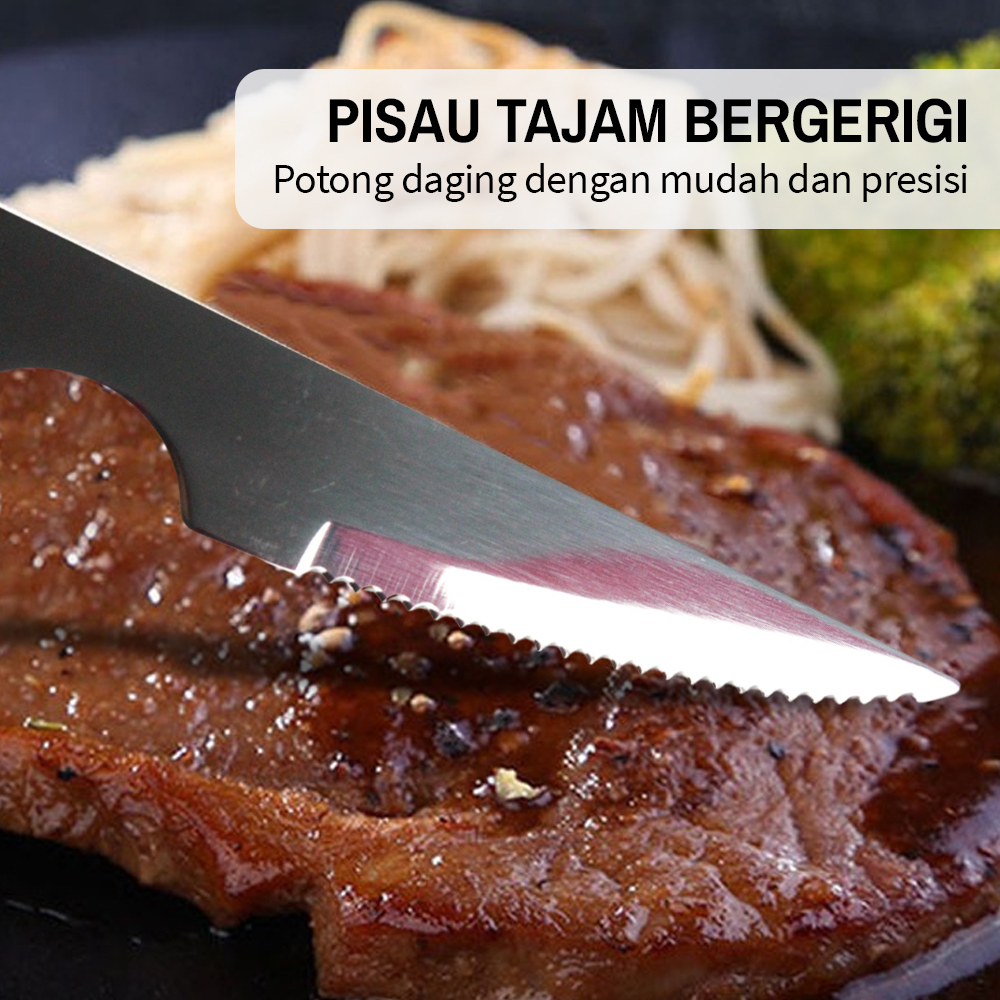 Pisau Makan Steak Knife Stainless Steel Comfortable Grip - OP125 - Brown
