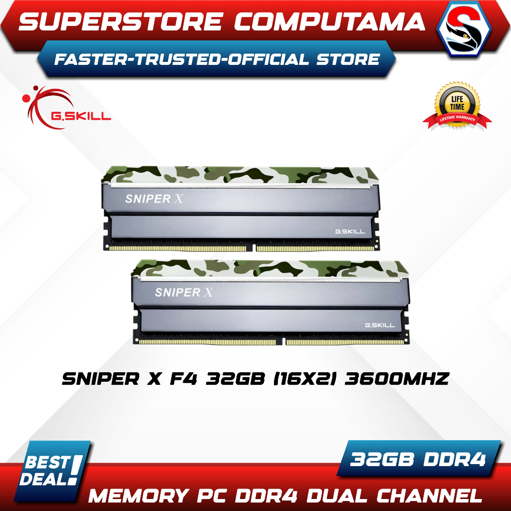 RAM G.Skill Sniper X DDR4 32GB (2x16) 3600Mhz - F4-3600C19D-32GSXKB