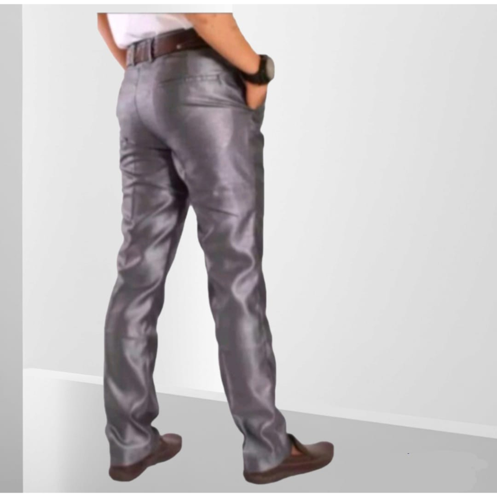 Celana Panjang Pria Kantor Slim Fit Mengkilap Metallik 27 38 Formal Setelan Jas Warna Hitam Abu Navy Biru Ankle Pants Seragam Guru Real Pict Terwuwu