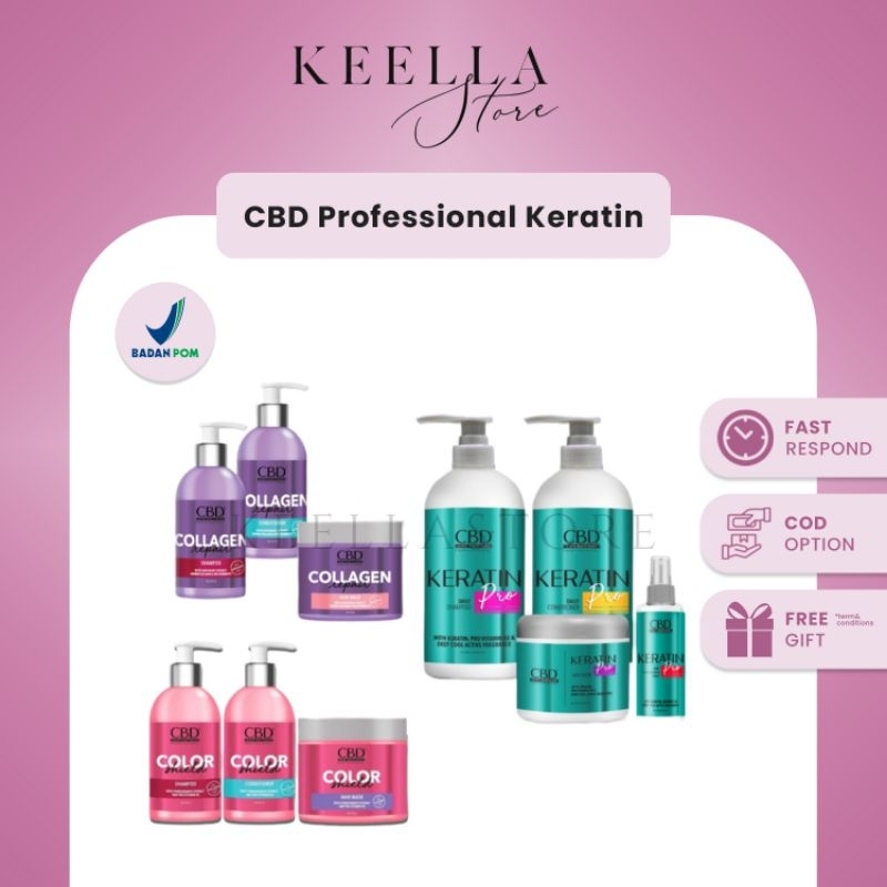 CBD professional Keratin color shield collagen repair shampoo hair mask dan serum rambut