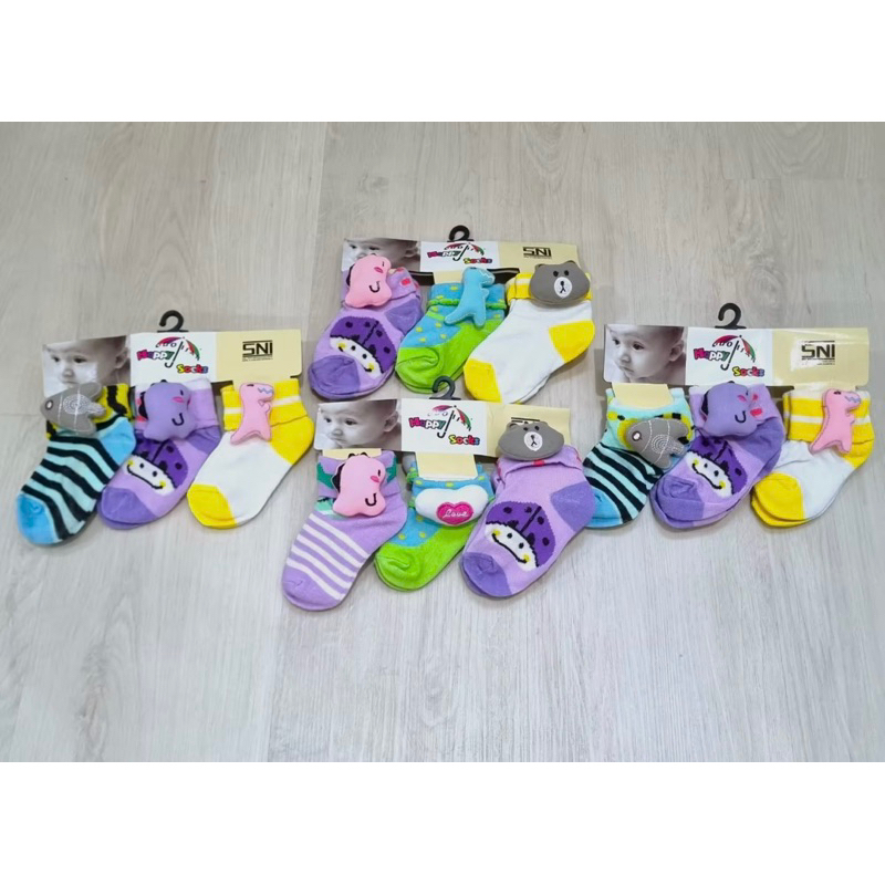 (3pc) Kaos kaki anak baby bayi BONEKA newborn 0-6bulan // Kaos kaki baby anti slip // Kaos kaki bayi gambar unisex