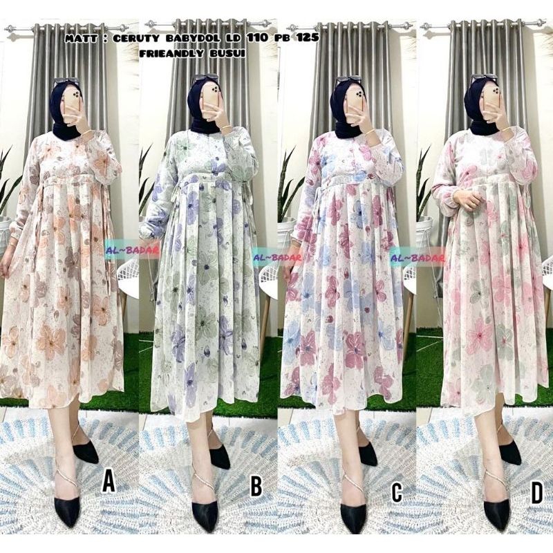 MIDI DRESS CERUTY BABYDOLL/MIDI DRESS DEWASA/MIDI DRESS CERUTY BABYDOLL MODEL/MOTIF BUNGA TERBARU BY