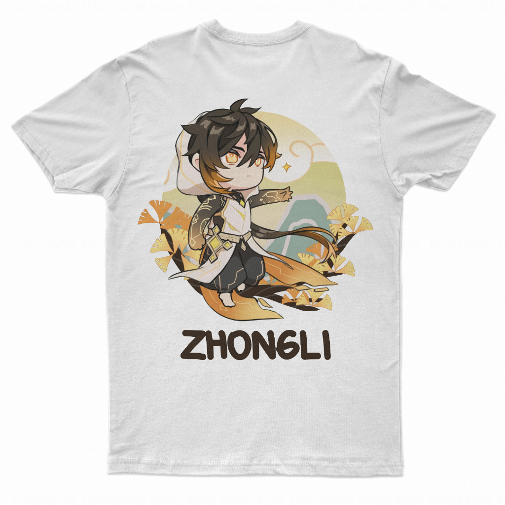 Tshirt Zhongli Chibi Anime Genshin Impact  Kaos Wibu Unisex Baju Gaming Lucu Premium