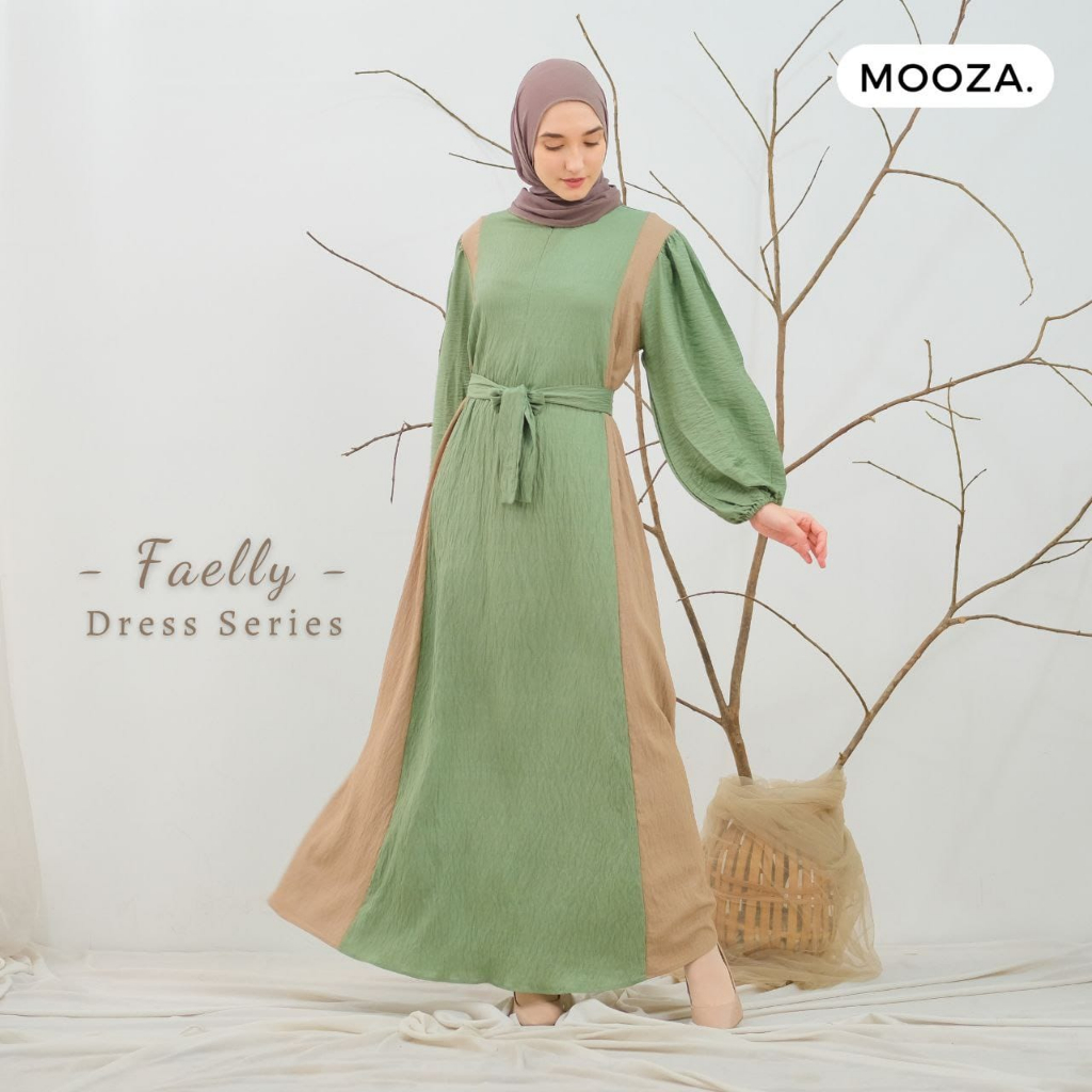 Faelly Dress Series - Dress Korean Style - Dress Kondangan - Dress Wanita - Gamis Polo Linen Muslim Busui Friendly Kombinasi Warna