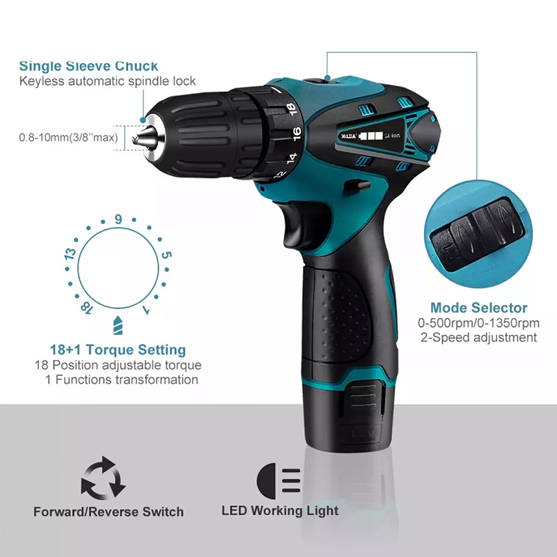 (dalam stok, dikirim dari jakarta)Mesin Bor Baterai 10mm 12V Mesin Bor Listrik Dual Speed Cordless Drill Set Dua Kecepatan Bor Listrik Obeng Elektrik 1/2 Batteries Pengisi daya