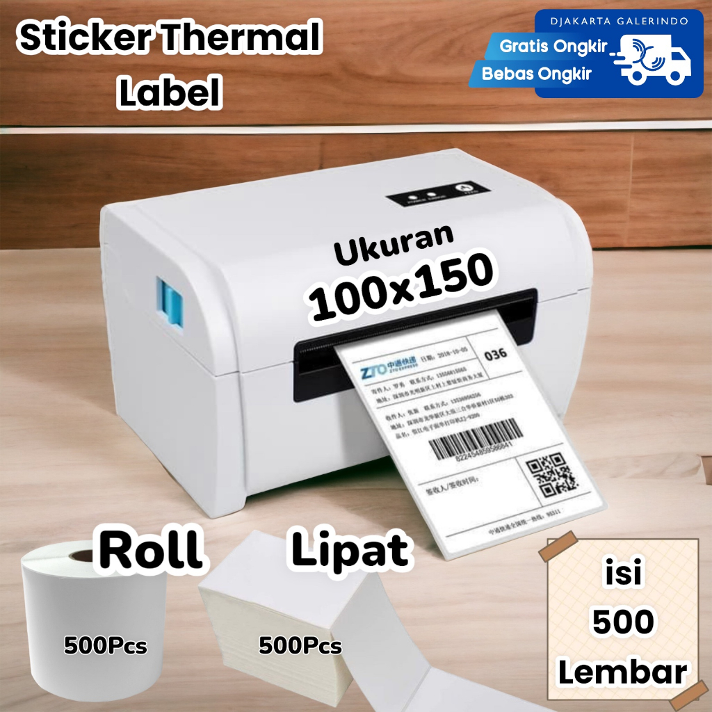 Sticker Kertas Thermal Label 100x150 mm 4x6 500 Lembar - Kertas Print orderan online shop