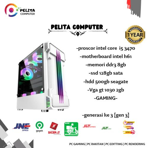 Cpu rakitan pc gaming core i5 3470 vga 4gb hdd 500gb ssd 128gb memori 8gb komputer murah intel