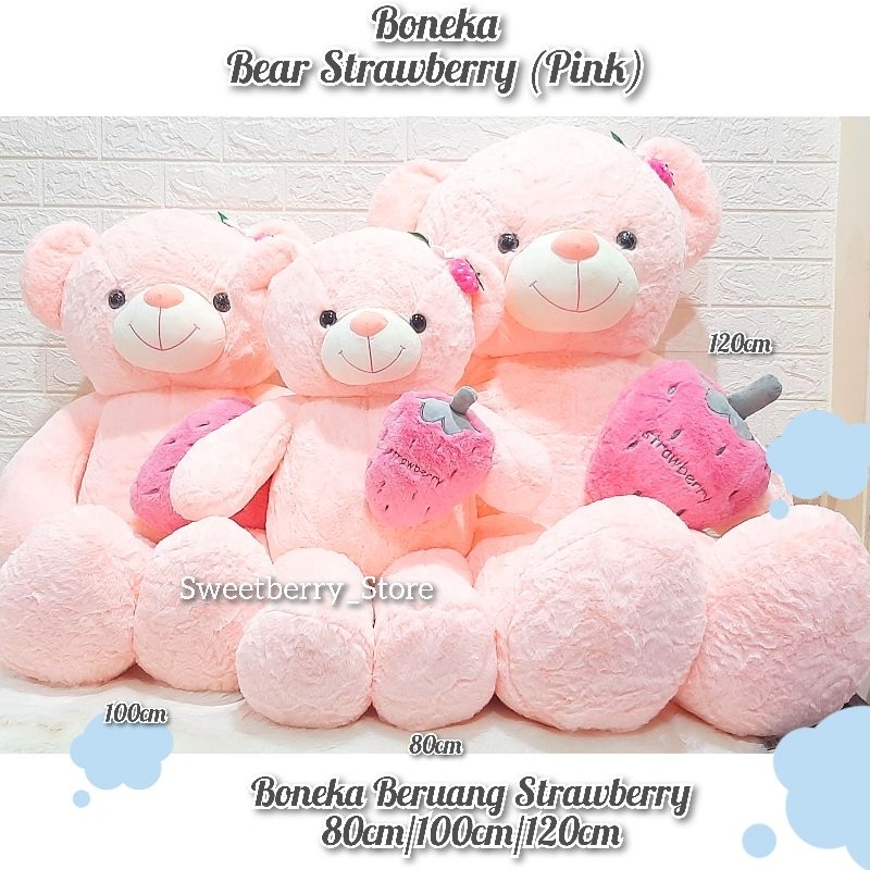 Boneka Cute Bear Strawberry 80cm 100cm Boneka Beruang