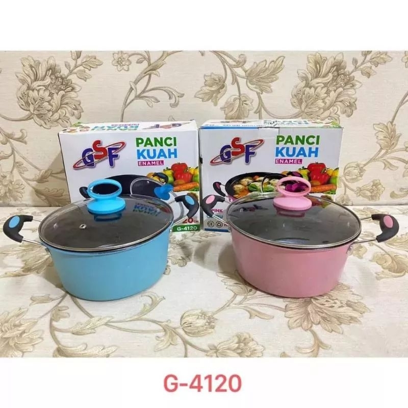 ]Panci Kuah Enamel Warna GSF 4120 / Soup Pot Panci Susu Enamel Tutup Kaca