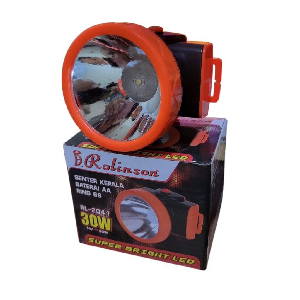 ( COD ) Senter Kepala Baterai AA Ring 68 headlmap RL-2041 cahaya PUTIH 2 MODE SUPER TERANG 30 WATT ROLINSON KEMAH MEMANCING