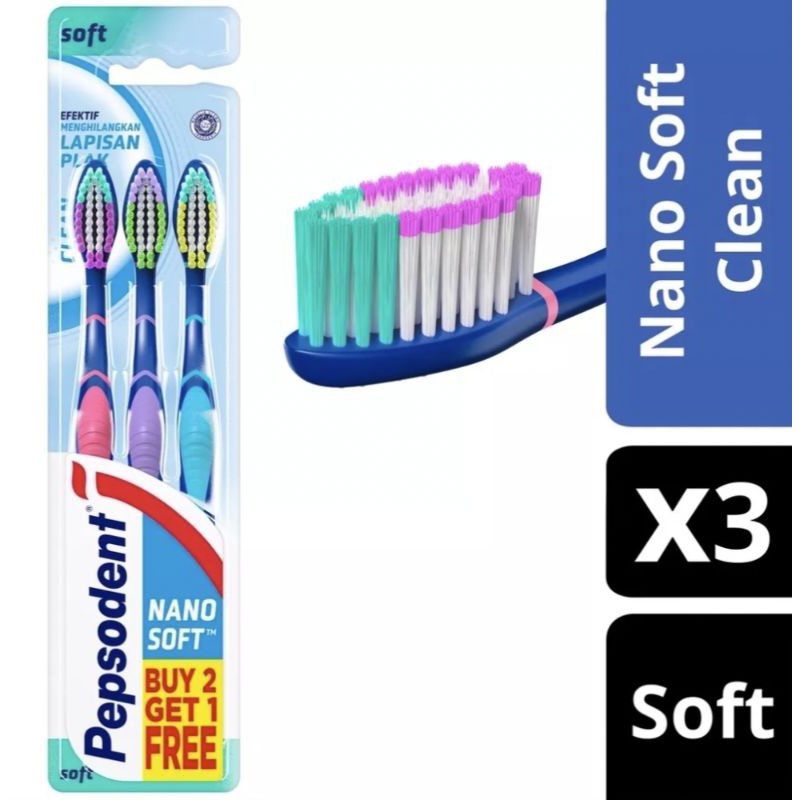 PEPSODENT SIKAT GIGI NANOSOFT CLEAN MULTIPACK ISI:2 &amp; 3PCS